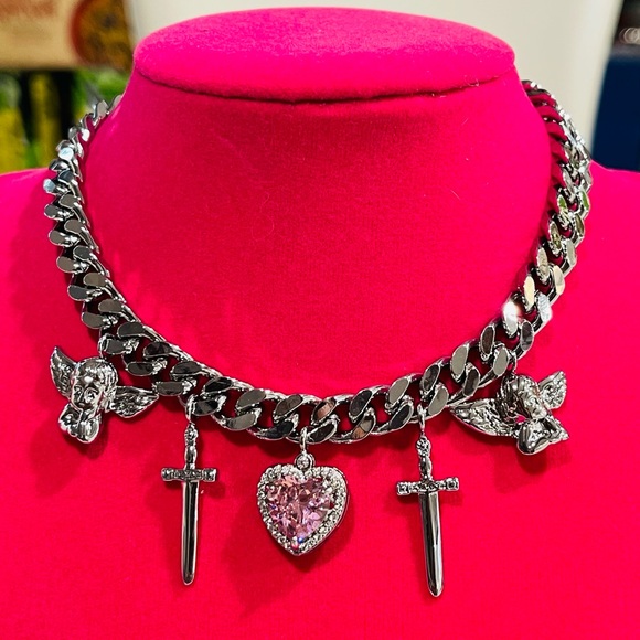 Silver and Pink Charm Necklace - Picture 6 of 7